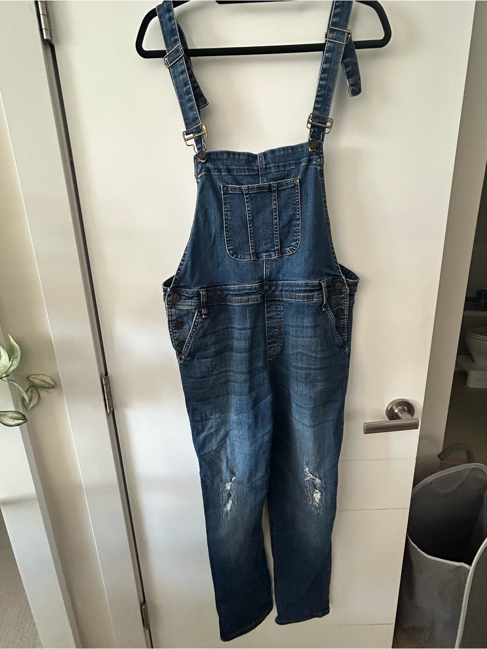 Distressed Blue Denim Women’s Overalls